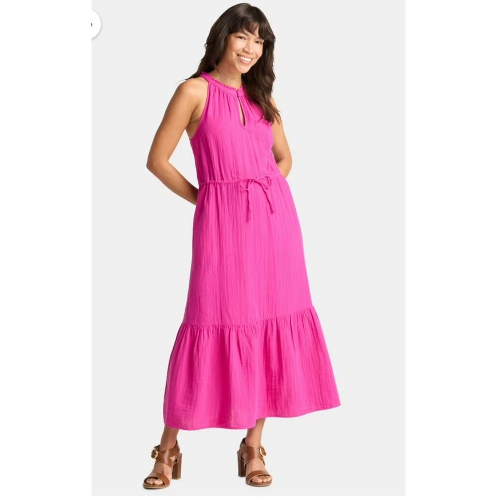 Time and Tru Double Cloth Tiered Maxi Dress Keyhole Neckline Summer Women XL